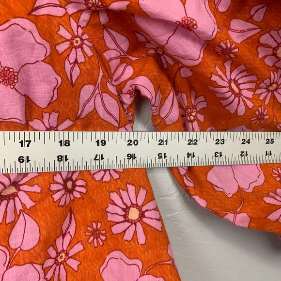 Free People Crop Top Womens Medium Orange Pink Floral Miss Daisy Smocked - Picture 8 of 11